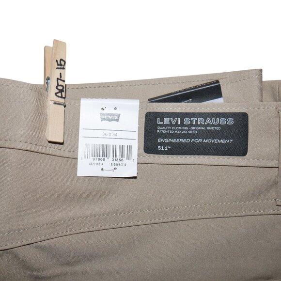 Levi's 511 Men's Slim Fit Tech Pants Size 36x34 Performance Stretch Khaki Tan - Picture 14 of 15